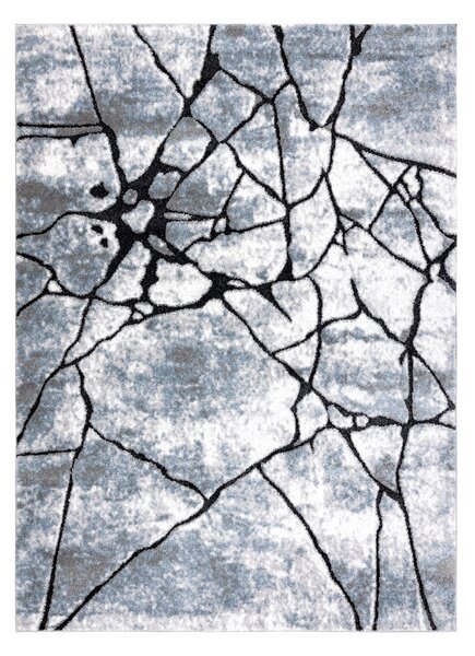Covor modern COZY 8873 Cracks, beton crăpat - structural două niveluri de lână gri deschis / albastru