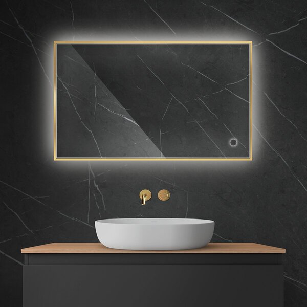 Oltens Nordlis oglindă 60x100 cm dreptunghiular cu iluminare cu covoraș de încălzire auriu 64111800