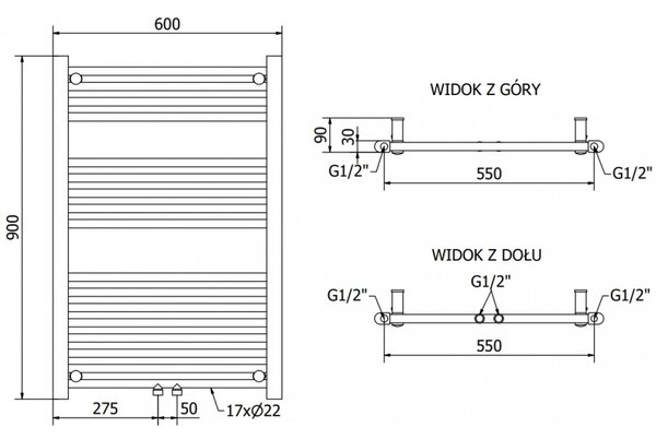 Mexen Mars, element electric de încălzire 900x600 mm + tijă de încălzire 300 W, crom, W110-0900-600-2300-01