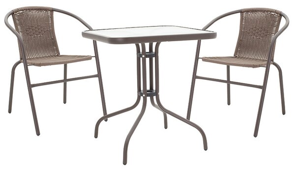 Set de gradina masa si scaune 3 bucati Watson-Obbi plastic PE maro-metal 70x70x70cm