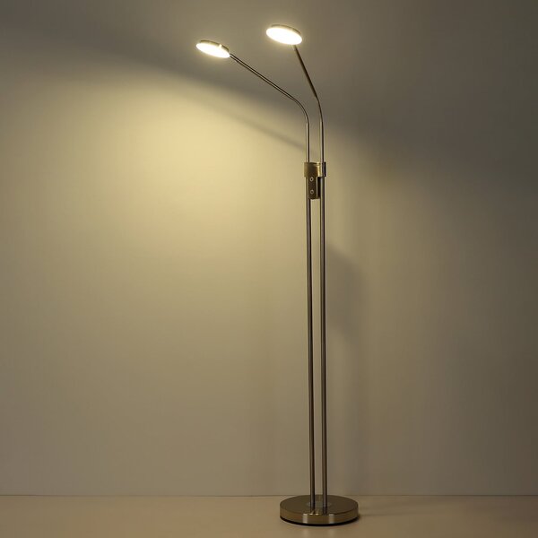 Globo Lampadar LED Silvio, cu 2 becuri, nichel, CCT, dimabil, reglabil, Gri, Camera de zi / sufragerie, Metal