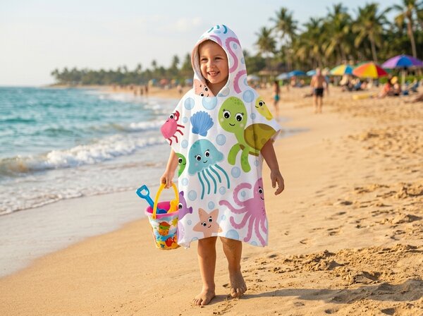 Poncho de copii SPLASH colorat 60x120 cm