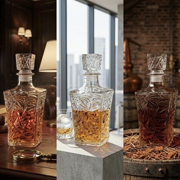 Sticla eleganta Pufo Ellegant pentru bautura, lichior sau whisky, 1L, transparenta– rafinata si rezistenta