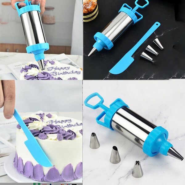 Set seringa de cofetarie Pufo Cake cu 9 capete pentru ornat prajituri si torturi, albastru