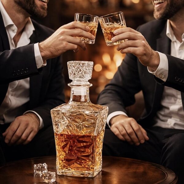Sticla eleganta Pufo Ellegant pentru bautura, lichior sau whisky, 1L, transparenta– rafinata si rezistenta
