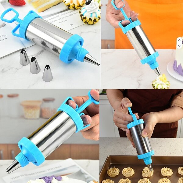Set seringa de cofetarie Pufo Cake cu 9 capete pentru ornat prajituri si torturi, albastru