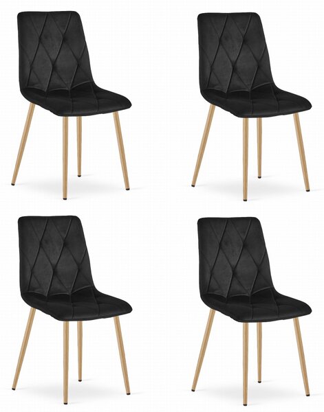 Set 4 Scaune Bucatarie/Dining Fido Picioare Finisaj Lemn, Catifea Negru