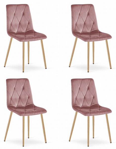 Set 4 Scaune Bucatarie/Dining Fido Picioare Finisaj Lemn, Catifea Roz