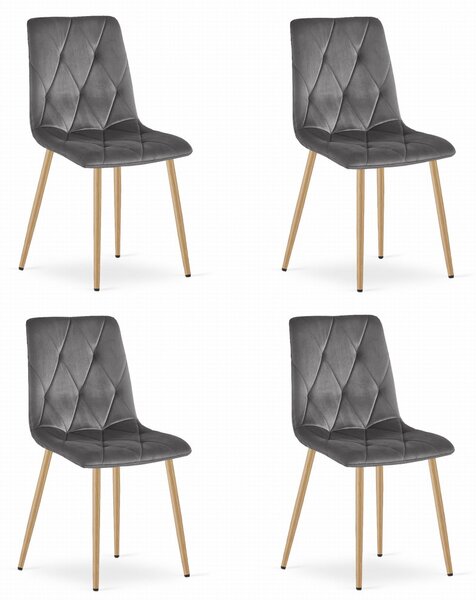 Set 4 Scaune Bucatarie/Dining Fido Gri Inchis Catifea Picioare Metalice, Finisaj Lemn