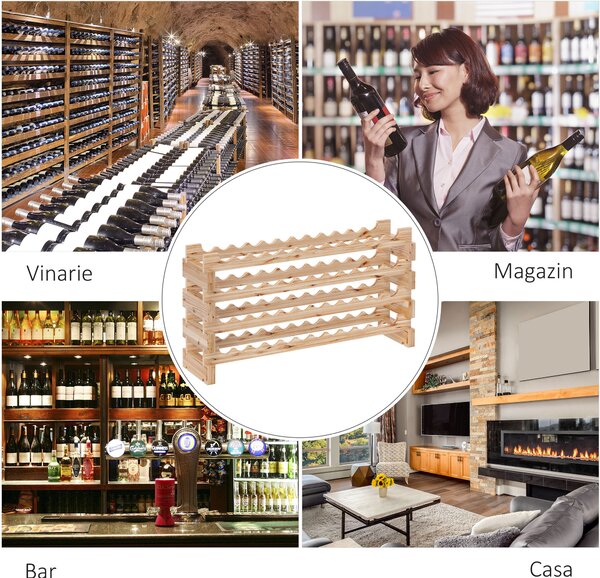 HOMCOM Raft pentru Sticle de Vin, Etajeră pentru Sticle cu 4 Rafturi pentru 48 Sticle, 114x28x56,5 cm, Lemn Natural | Aosom Romania