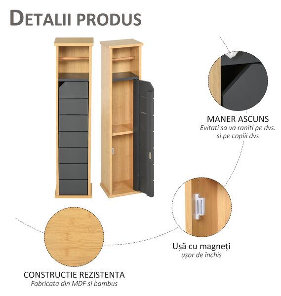HOMCOM Dulap Baie Îngust pentru Hârtie Igienică Raft Reglabil 18x18x75cm Design Compact | Aosom Romania