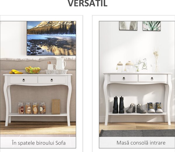 HOMCOM Consolă pentru Hol cu Raft Depozitare și Design Modern, 100x33x75 cm, Alb | Aosom Romania