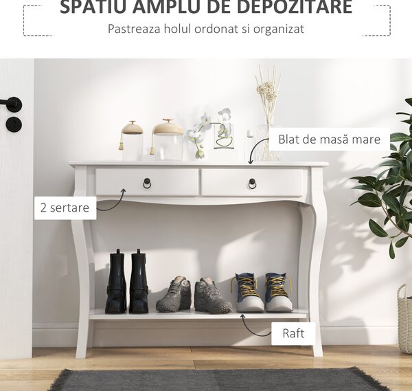 HOMCOM Consolă pentru Hol cu Raft Depozitare și Design Modern, 100x33x75 cm, Alb | Aosom Romania