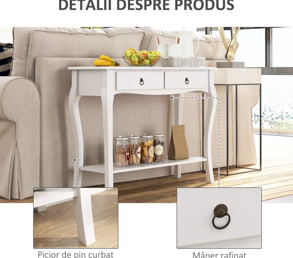 HOMCOM Consolă pentru Hol cu Raft Depozitare și Design Modern, 100x33x75 cm, Alb | Aosom Romania
