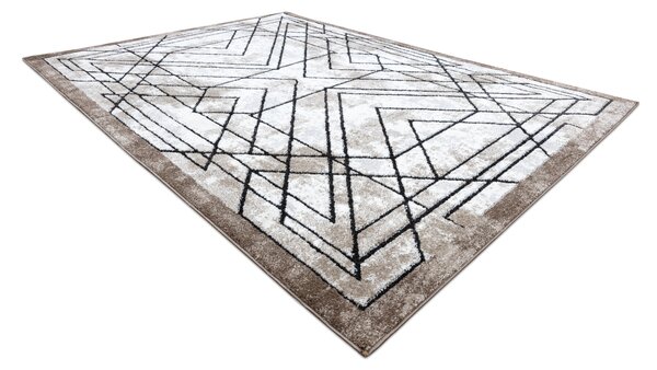 Covor modern COZY Tico, geometric - structural două niveluri de lână braun