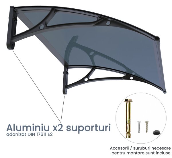Copertină PRO 100x100 cm din aluminiu și plexiglas – Negru/Antracit