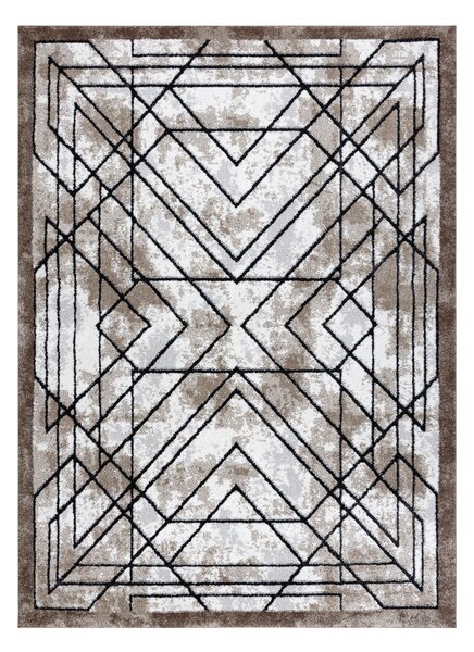 Covor modern COZY Tico, geometric - structural două niveluri de lână braun