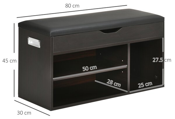 Dulap pentru Patofi care Economisete Spatiu cu Banca de Depozitare Capitonata si Compartimente Deschise 80x30x45cm, Negru HOMCOM | Aosom Romania