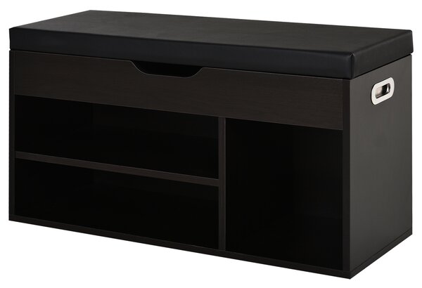 Dulap pentru Patofi care Economisete Spatiu cu Banca de Depozitare Capitonata si Compartimente Deschise 80x30x45cm, Negru HOMCOM | Aosom Romania
