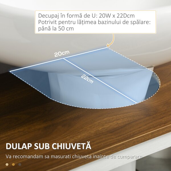 Kleankin Dulap de Baie Rustic Sub Chiuvetă, Dulap pentru Chiuvetă cu Picior, Uși Duble și Rafturi de Depozitare, 60x30x60 cm, Alb | Aosom Romania
