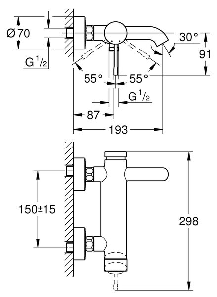 Grohe Essence baterie cadă-duș perete crom 33624001