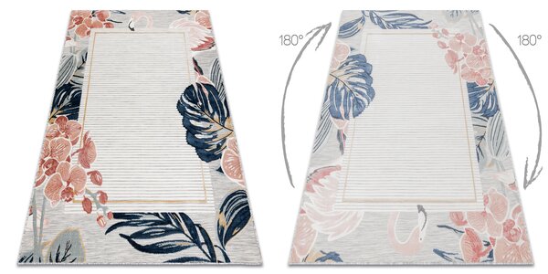 Covor Structural BOTANIC 65240 Flamingo, frunze tesut plat pe balcon, terasa - gri
