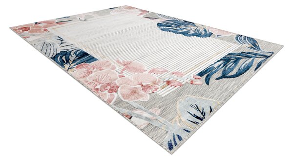 Covor Structural BOTANIC 65240 Flamingo, frunze tesut plat pe balcon, terasa - gri