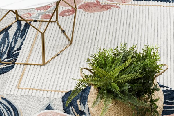 Covor Structural BOTANIC 65240 Flamingo, frunze tesut plat pe balcon, terasa - gri