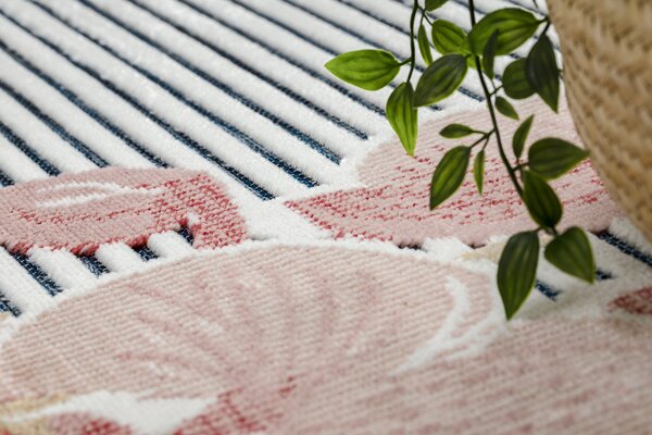Covor Structural BOTANIC 65240 Flamingo, frunze tesut plat pe balcon, terasa - albastru inchis