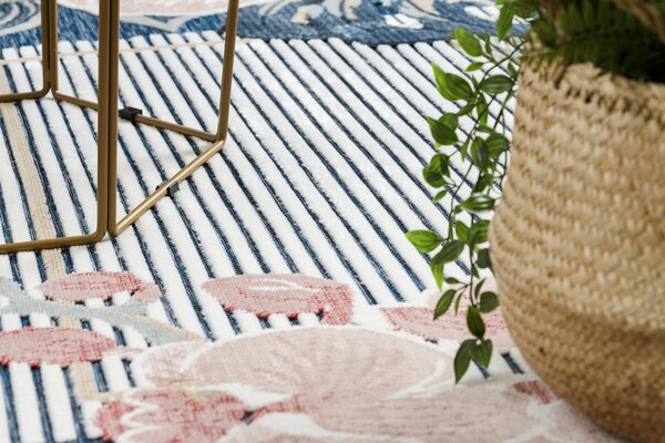 Covor Structural BOTANIC 65240 Flamingo, frunze tesut plat pe balcon, terasa - albastru inchis