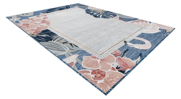 Covor Structural BOTANIC 65240 Flamingo, frunze tesut plat pe balcon, terasa - albastru inchis