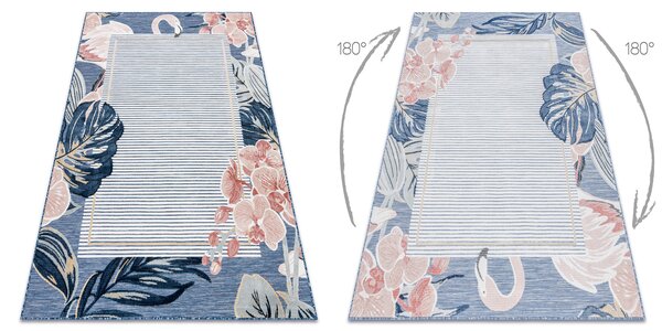Covor Structural BOTANIC 65240 Flamingo, frunze tesut plat pe balcon, terasa - albastru inchis
