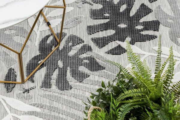 Covor Structural BOTANIC 65245 Monstera pleacă tesut plat pe balcon, terasa - gri