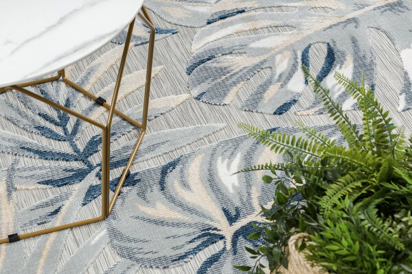 Covor Structural BOTANIC 65265 Monstera pleacă tesut plat pe balcon, terasa - gri