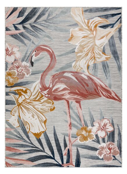 Covor Structural BOTANIC 65263 Flamingo, flori tesut plat pe balcon, terasa - gri