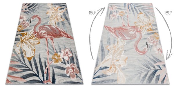 Covor Structural BOTANIC 65263 Flamingo, flori tesut plat pe balcon, terasa - gri