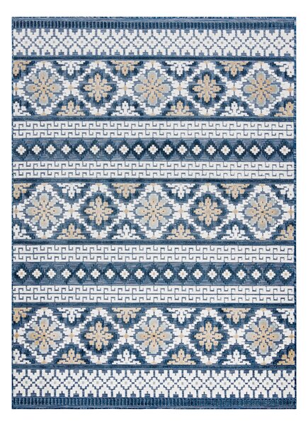 Covor Structural BOTANIC 65252 Boho, tesut plat pe balcon, terasa - albastru inchis