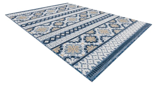 Covor Structural BOTANIC 65252 Boho, tesut plat pe balcon, terasa - albastru inchis