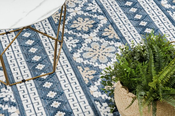 Covor Structural BOTANIC 65252 Boho, tesut plat pe balcon, terasa - albastru inchis