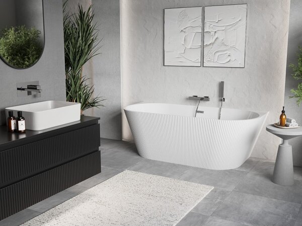 Cadă de baie independentă Mexen Oris cu caneluri 150 x 75 cm, alb lucios, preaplin cromat, 52871507500-01