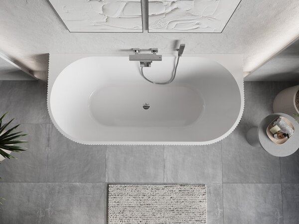 Cadă de baie independentă Mexen Oris cu caneluri 150 x 75 cm, alb lucios, preaplin cromat, 52871507500-01
