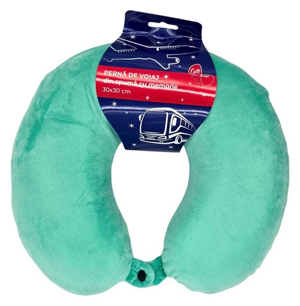Pernă de călătorie, pentru adulți, culoare verde, din spumă cu memorie, 30 cm