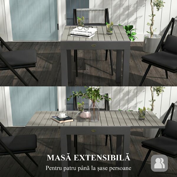 Masă extensibilă pentru terasă Outsunny, cu 4-6 locuri, 81-162 cm | Aosom Romania