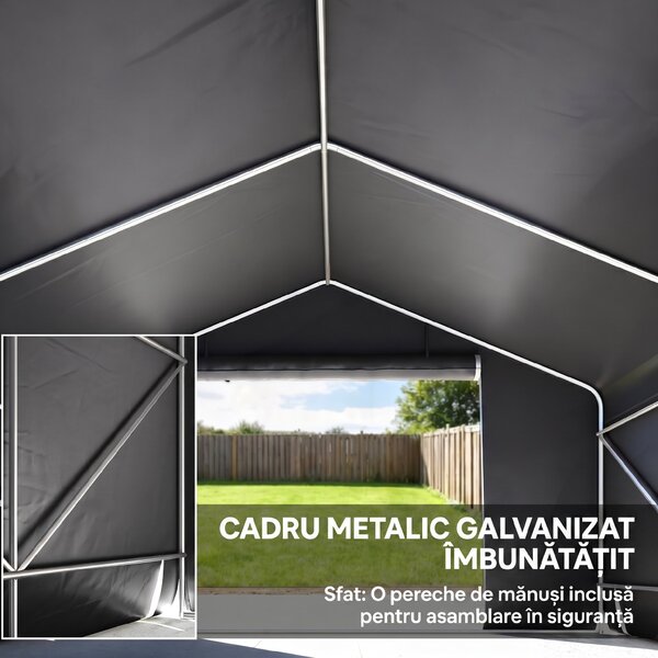 Outsunny Garaj Moto Exterior 3x3 m, Impermeabil, cu Ușă și Guri de Aerisire Rulabile, pentru Biciclete și Unelte, Gri Închis | Aosom Romania