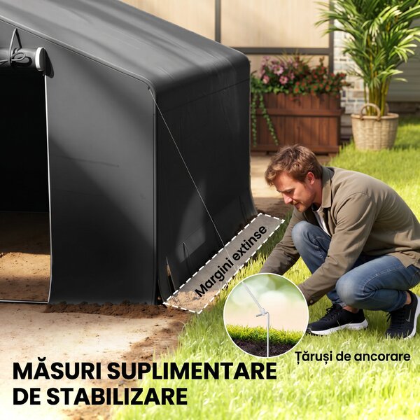 Outsunny Garaj Moto Exterior 3x3 m, Impermeabil, cu Ușă și Guri de Aerisire Rulabile, pentru Biciclete și Unelte, Gri Închis | Aosom Romania