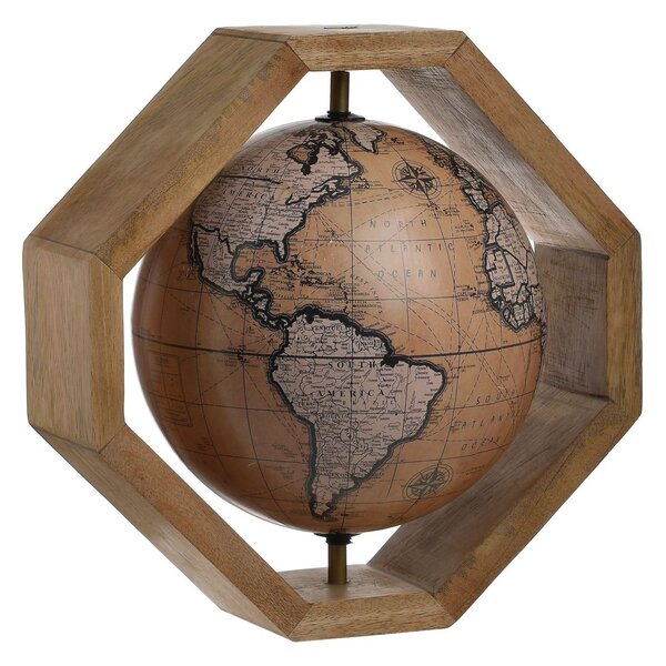 Glob Pamantesc cu suport Lemn Hexagonal, 29x29x22 cm