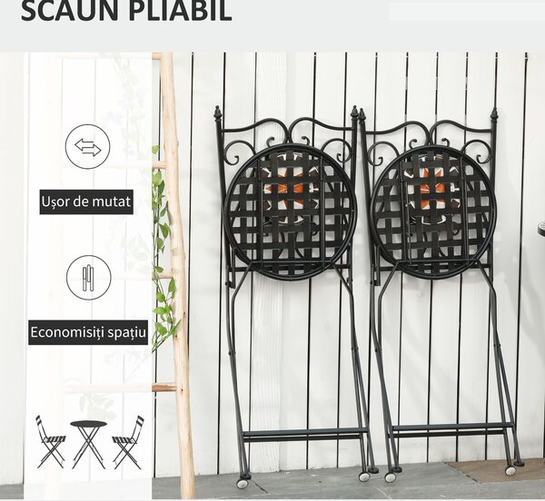 Set de Gradina Outsunny cu 2 Scaune Pliante si 1 Masuta tip Mozaic, Metal si Ceramica | Aosom Romania