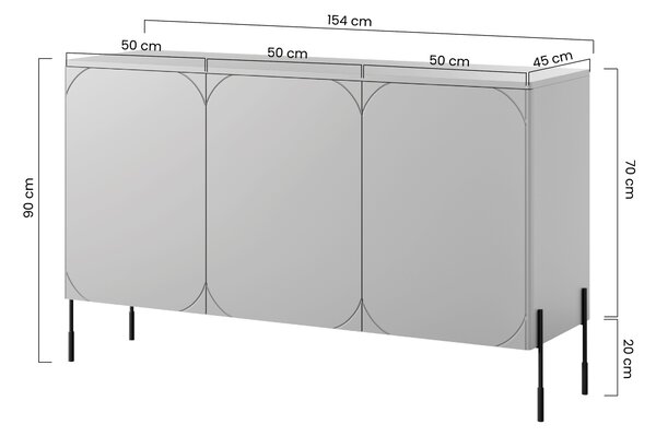 Comodă Sonatia 150 cm cu trei uși - casmir cu picioare negre