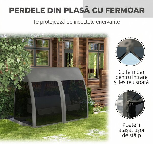 Outsunny Balansoar de Grădină 2-în-1 Convertibil în Pat cu Perne, Balansoar cu Husă și Plasă de Țânțari cu Fermoar, 240x140x197 cm, Gri | Aosom Romania