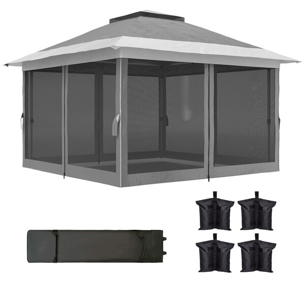 Outsunny Pavilion Pliabil cu Pereți din Plasă, Înălțime Reglabilă și Protecție UV, 356x356x280 cm, Gri | Aosom Romania